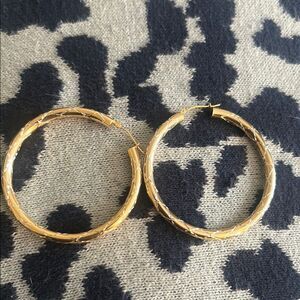 Vintage AU 1/15 14K over Sterling Silver Big Hoops Diamond Cut Earrings